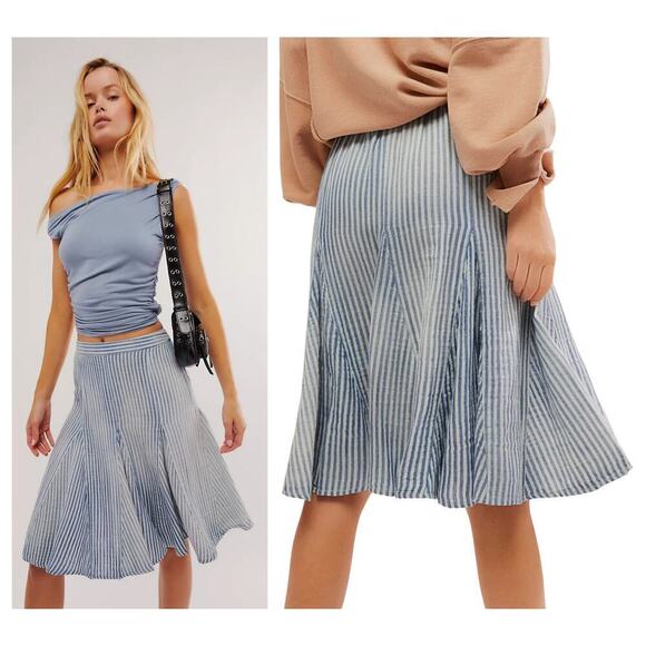 Free People Candace Stripe Cotton & Linen Skirt Size Small - Picture 1 of 5